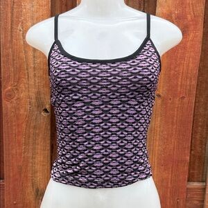bebe Black and Purple Patterned Tank Top Size S Vintage